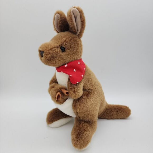 Toyhut Kangaroo Mother Joey Pouch Plush 12" Red Bandana Stuffed Animal Australia - Picture 2 of 11